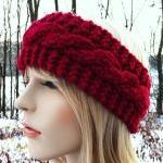 Chunky Cable Headband Earwarmer - Cranberry Red -..