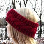 Chunky Cable Headband Earwarmer - Cranberry Red -..
