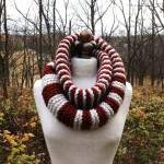 Chunky Infinity Cowl Scarf With Stripes - Rust And..