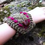 Oversized Cable Cuff With Leather Button - Sage..