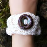 Cable Bracelet Cuff With Artisan Button - Ivory..