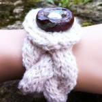 Cable Bracelet Cuff With Artisan Button - Ivory..