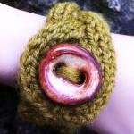 Cable Bracelet Cuff With Artisan Button - Olive..