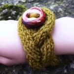 Cable Bracelet Cuff With Artisan Button - Olive..