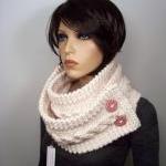 Infinity Scarf Cowl With Ceramic Buttons - Ivory -..