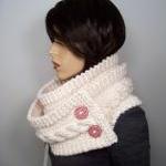 Infinity Scarf Cowl With Ceramic Buttons - Ivory -..
