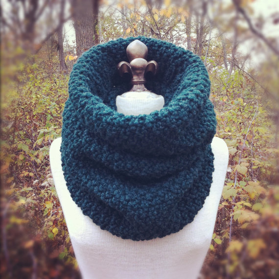 Oversized Chunky Cowl Snood Hood Scarf - Pine - Made To Order