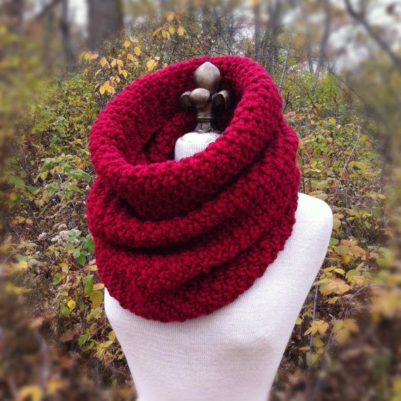 Oversized Chunky Cowl Snood Hood Scarf - Cranberry Red - Made To Order