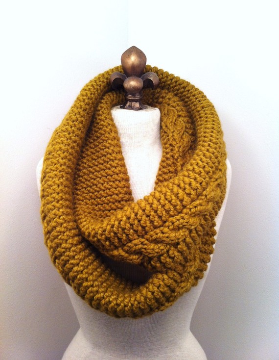 Chunky Infinity Scarf Loop Cowl - Golden Olive - Made To Order