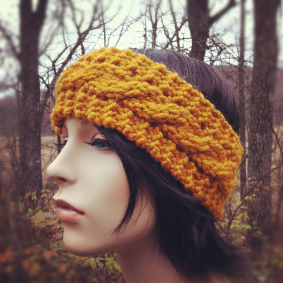 Chunky Cable Headband Earwarmer - Butterscotch - Made To Order