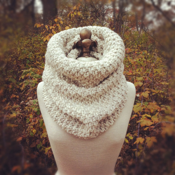 Oversized Chunky Cowl Snood Hood Scarf - Wheat - Made To Order