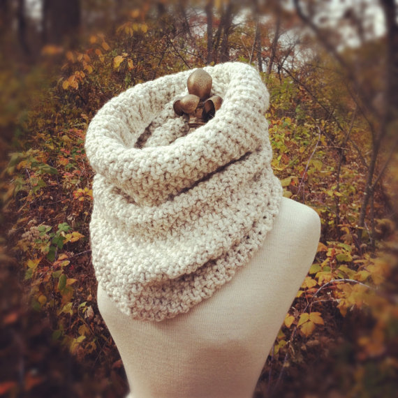 Oversized Chunky Cowl Snood Hood Scarf - Wheat - Made To Order on Luulla