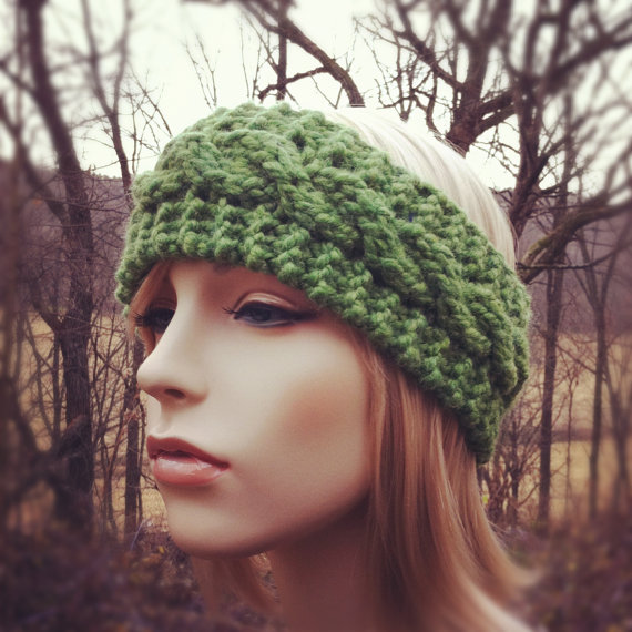 Chunky Cable Headband Earwarmer - Grass - Made To Order