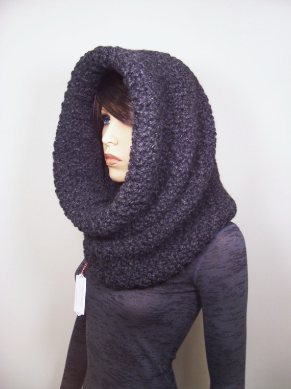 Oversized Chunky Cowl Snood Hood Scarf - Charcoal Grey - Made To Order