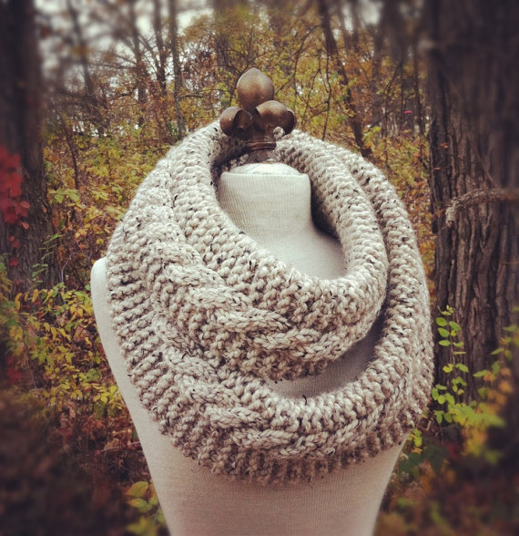 Chunky Infinity Scarf Loop Cowl - Oatmeal - Made To Order