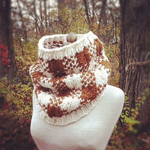 Buffalo Check Plaid Cowl - Ivory And Auburn - Made To Order